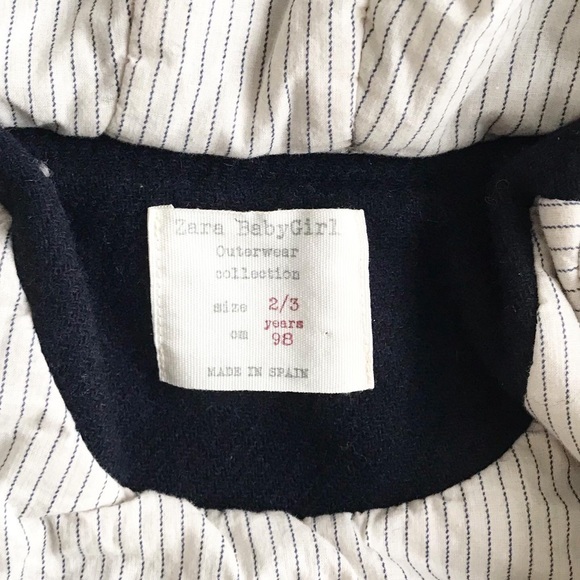 Zara navy blue hooded dress coat VGUC 2/3T - Picture 4 of 5